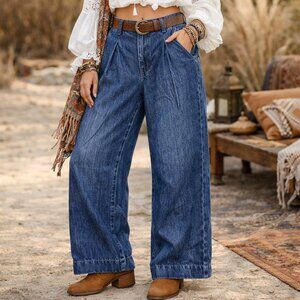 Banana Republic Jeans Womens 26x32 Blue High-Rise Relaxed Wide Leg Pleated Baggy